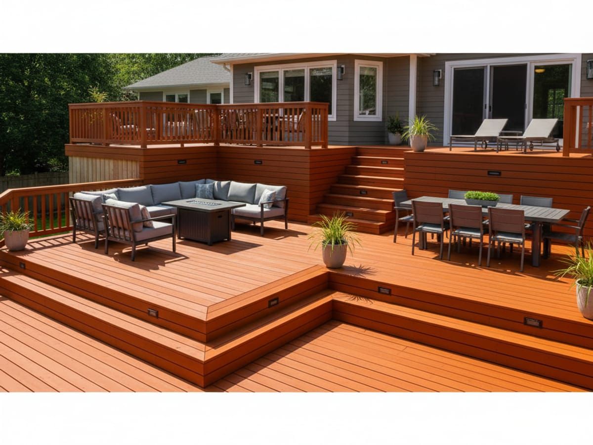 Beautiful multi-level deck after restoration in Sandy