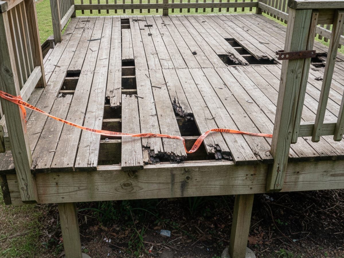 Damaged deck with broken boards in Holladay
