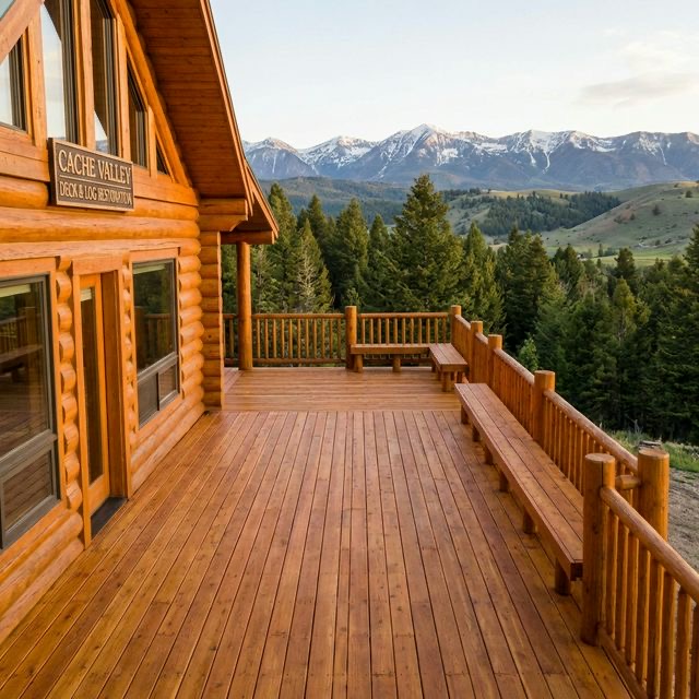 Beautifully resurfaced deck in Logan Utah Cache Valley with canyon mountain backdrop